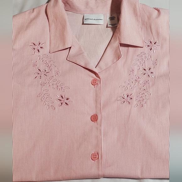Alfred Dunner Pink Embroidered Striped Stretch Blouse. New Sz16 - Picture 1 of 5